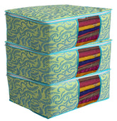 Kuber Industries Metalic Print 3 Piece Non woven Saree Cover Set, Green